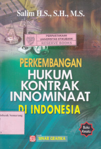 Image of PERKEMBANGAN HUKUM KONTRAK INNOMINAAT DI INDONESIA, BUKU I